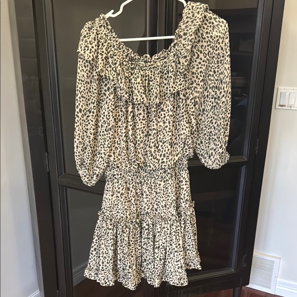 Leopard Print Off-Shoulder Black Dress